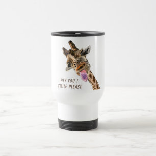 Taza de viaje con texto llamativo y jirafa diverti