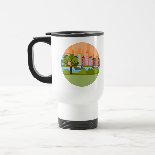 Taza de viaje con una escena de ciudad (Izquierda)