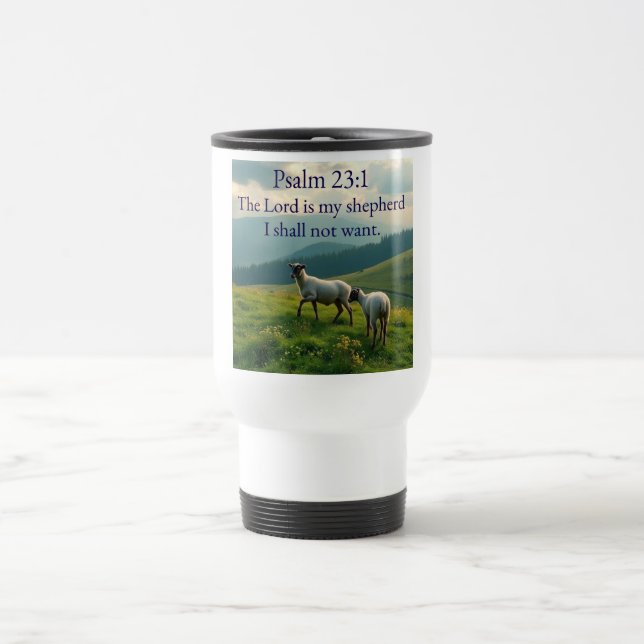 Taza de viaje con versículo bíblico Salmo 23:1 (Centro)