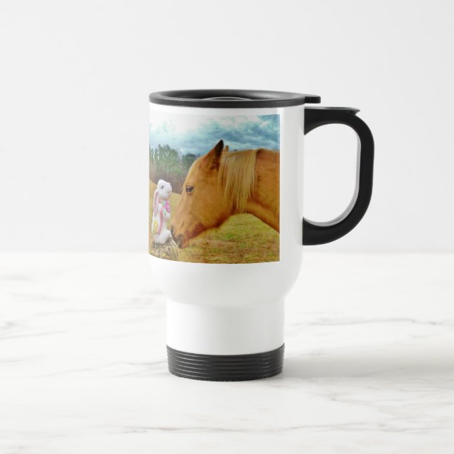 Taza De Viaje Conejo blanco y caballo amarillo (Derecha)