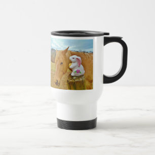 Taza De Viaje Conejo blanco y caballo amarillo rubio