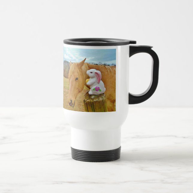 Taza De Viaje Conejo blanco y caballo amarillo rubio (Derecha)