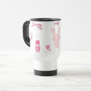 Taza De Viaje Conejo de Leche de Fresa Rosa Pastel Lindo