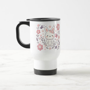 Taza De Viaje Conejo Floral Caprichoso con Flores Pastel