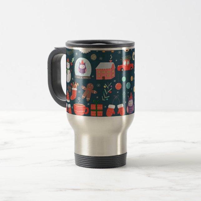 Taza De Viaje conjunto vectorial navidades lindos elementos sant (Anverso izquierdo)