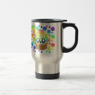 Taza De Viaje Cono de helado kawaii con lunares de arcoíris