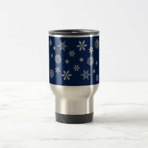 Taza De Viaje Copo de nieve azul y plateado