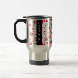 Taza De Viaje Copos de nieve rojos, tu nombre, personaliza