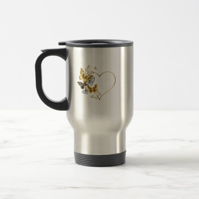 Taza De Viaje Corazón con mariposas doradas (Izquierda)