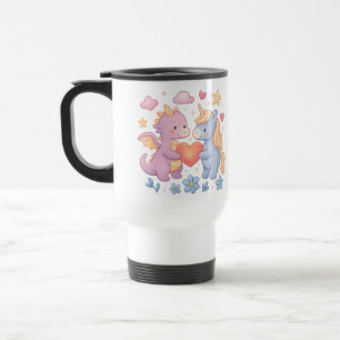 Taza de viaje Corazón de Dragón y Unicornio Mágico