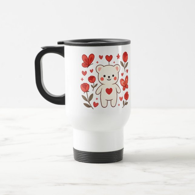 Taza de viaje Corazón de oso romántico (Izquierda)