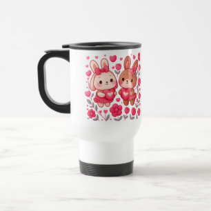 Taza de viaje Corazón de pareja de conejos románti