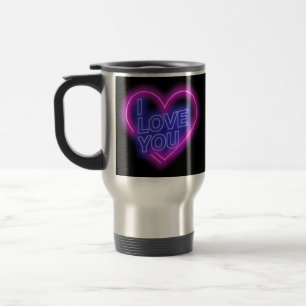 Taza De Viaje Corazón de San Valentín azul rosa brillante neón
