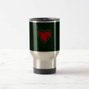 Taza De Viaje Corazón rojo sobre un fondo verde y gris