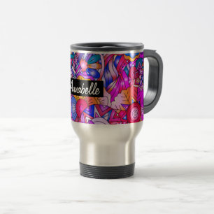 Taza De Viaje Corazones y Flores Coloridos Abstracto Personaliza