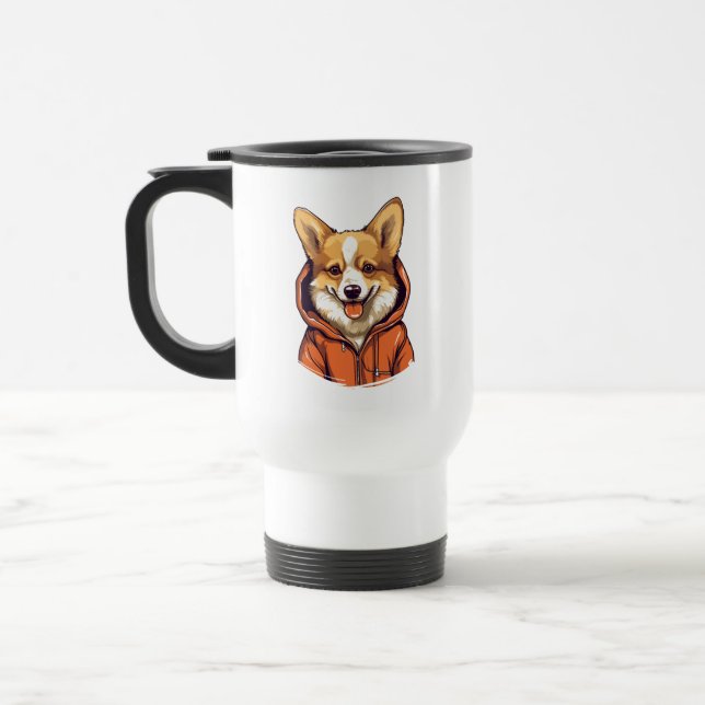Taza De Viaje Corgi Divertido con Sudadera (Izquierda)