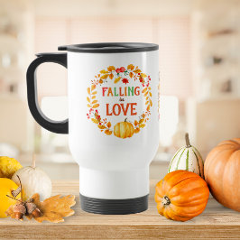 Taza De Viaje Corona de Otoño Hojas de Calabaza Enamorándose