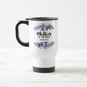 Taza De Viaje Corona floral de menta y púrpura para la madre de