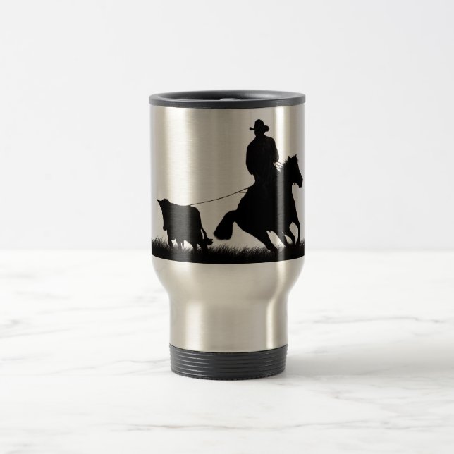 Taza De Viaje Country Western Cowboy Horse Roping Stein (Centro)