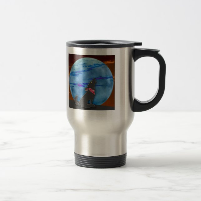 Taza De Viaje Coyote que grita en la luna azul (Derecha)