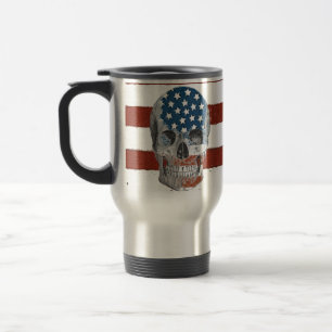 Taza De Viaje Cráneo de la bandera americana del vintage