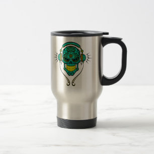 Taza De Viaje Cráneo del azúcar de DJ - azul y amarillo