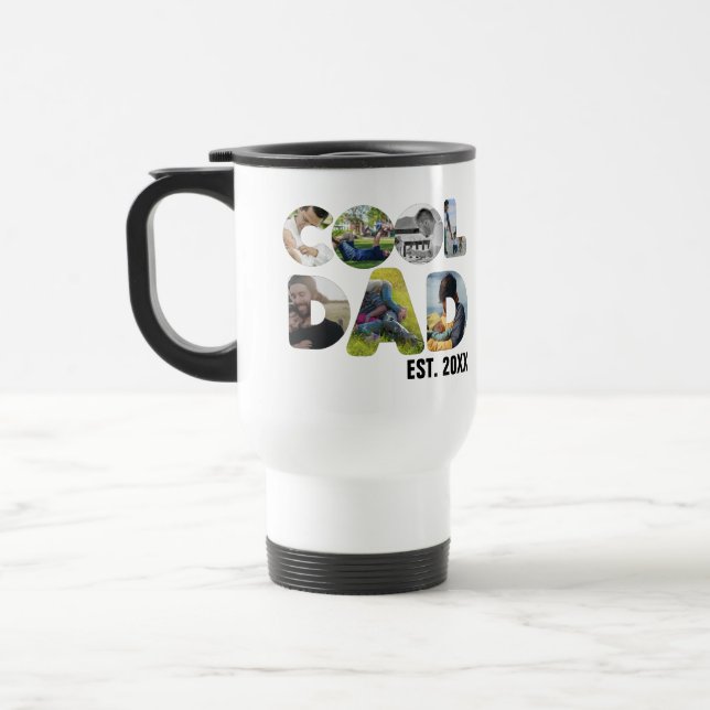 Taza De Viaje Crea tu propia foto de 7 letras de papá genial par (Izquierda)