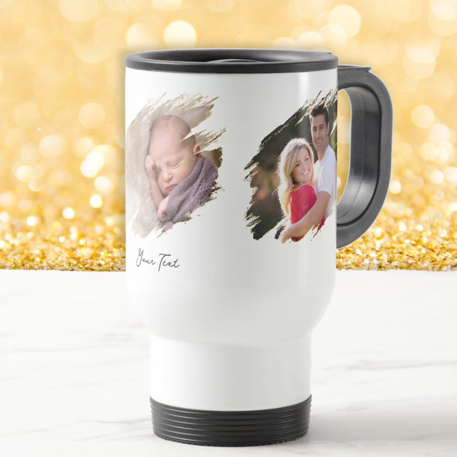 Taza De Viaje Crear un viajero Personalizado de foto y texto en  (Create Custom Photo and Text Steel White Commuter Travel Mug)