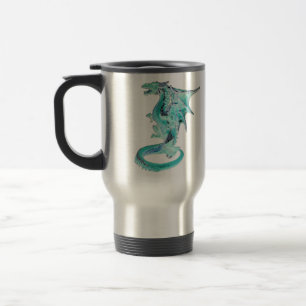 Taza De Viaje Criatura de Fantasía Dragón Azul Celeste Arte Míti