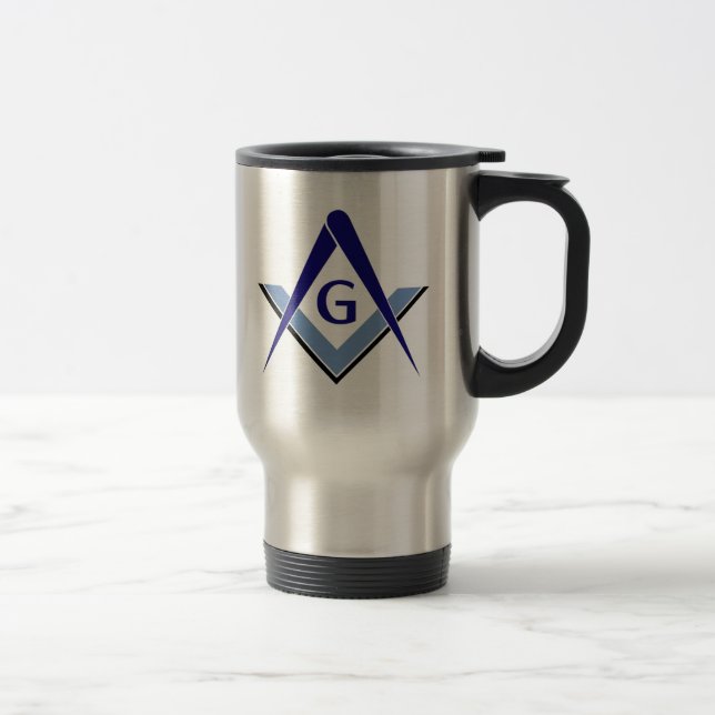 Taza De Viaje Cuadrado y compases azules modernos (Derecha)