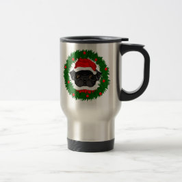 Taza De Viaje Cuidados Navidades Black Pug Santa en guirnalda