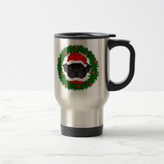 Taza De Viaje Cuidados Navidades Black Pug Santa en guirnalda