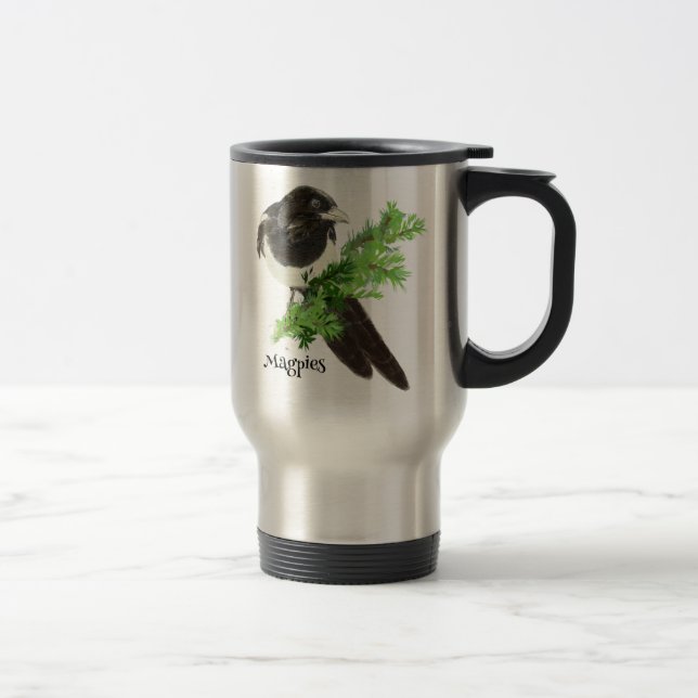 Taza De Viaje Curiosa acuarela Magpie Bird Naturaleza Art (Derecha)