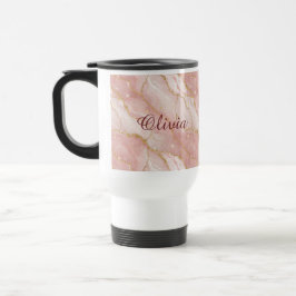 Taza De Viaje Custom Modern Rose Quartz Marble Gold Glitter