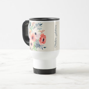 Taza De Viaje Custom Name Watercolor Floral Anemone