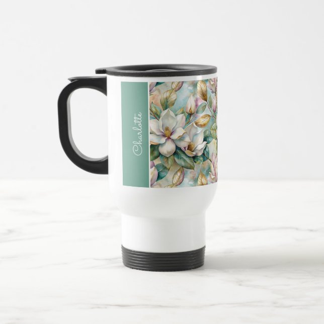 Taza De Viaje Custom Pattern Elegant Magnolia Flowers (Izquierda)