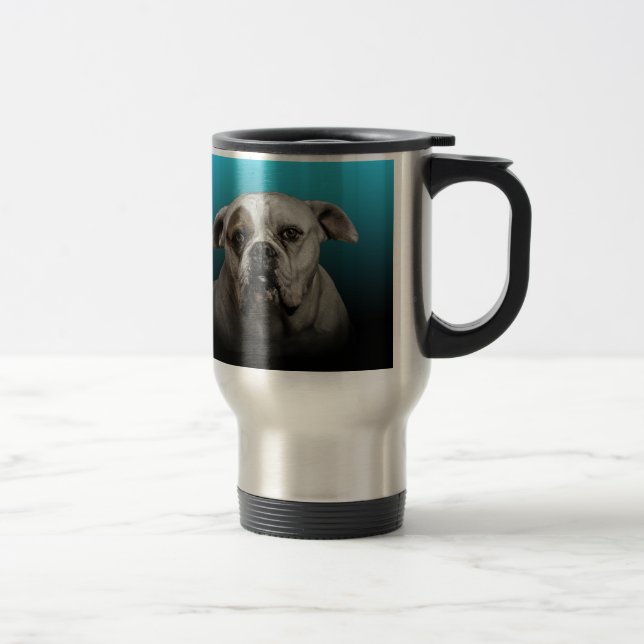 Taza De Viaje Cute Boxer Dog con fondo de degradado negro azul (Derecha)