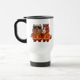 Taza De Viaje Cute Capybara and Horse Friends Chinese New Year