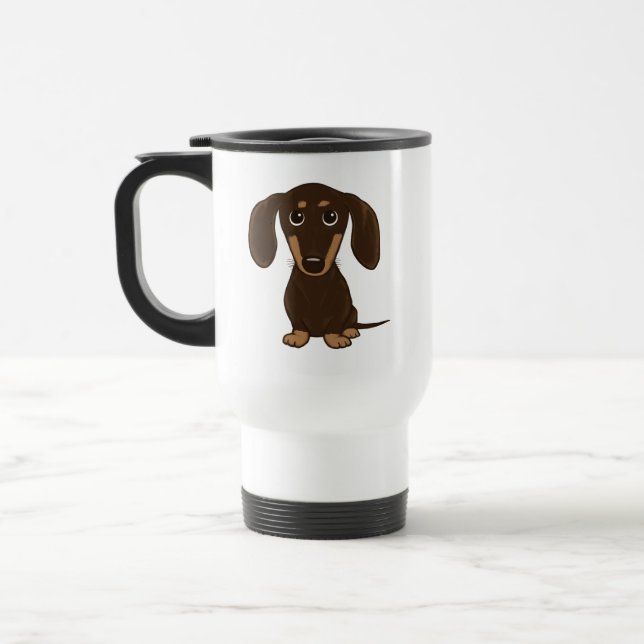 Taza De Viaje Cute Chocolate Dachshund | Perro Personalizado Wie (Izquierda)