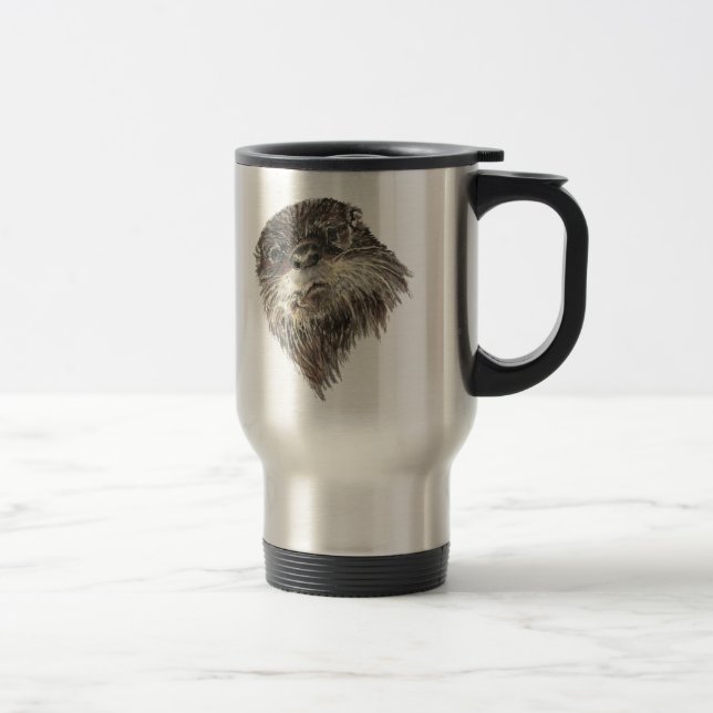 Taza De Viaje Cute Curioso Otter Watercolor Animal Art (Derecha)