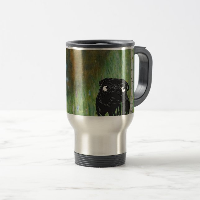 Taza De Viaje Cute Dog Pug Gustav Klimt Forest (Anverso derecho)