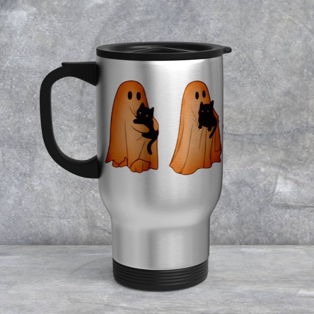 Taza De Viaje Cute Ghost and Black Cat Halloween Mug (Subido por el creador)