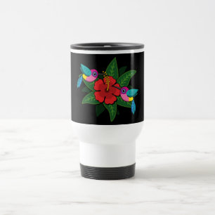Taza De Viaje Cute Hummingsbirds on Hibiscus Flower Cartoon