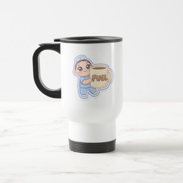 Taza De Viaje Cute Kawaii Chibi Nurse Giant Coffee Fuel  (Izquierda)