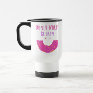 Taza De Viaje Cute Kawaii Donut Se Preocupa Por Feliz Donut