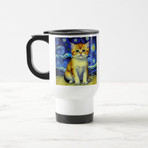 Taza De Viaje Cute Kitten Starry Night Van Gogh