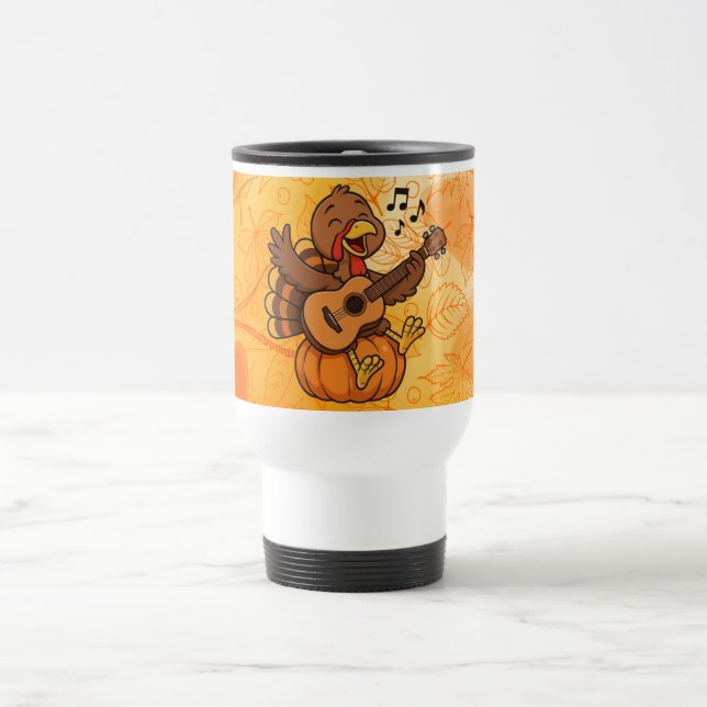 Taza De Viaje Cute Thanksgiving turkey with guitar (Centro)