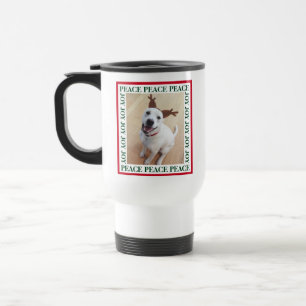 Taza De Viaje Cute White Reindeer Dog Paz y Alegría Navidad