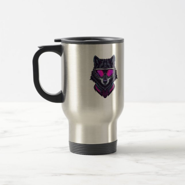 Taza De Viaje Cyberpunk Wolf Neon Art Personalizable Name Mug -  (Izquierda)