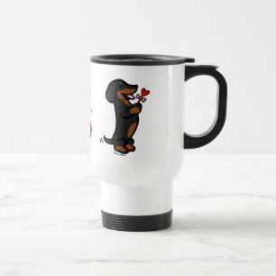 Taza De Viaje Dachshund cabelludo liso del negro y del moreno